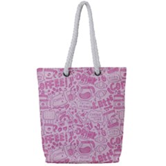 Coffee Pink Full Print Rope Handle Tote (small) by Amoreluxe