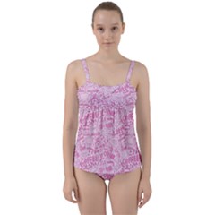 Coffee Pink Twist Front Tankini Set by Amoreluxe