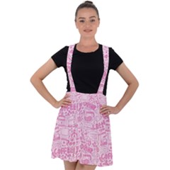 Coffee Pink Velvet Suspender Skater Skirt