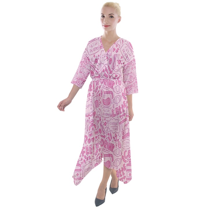 coffee pink Quarter Sleeve Wrap Front Maxi Dress