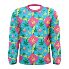 Marijuana Leaves Men s Long Sleeve Tee Baby Blue