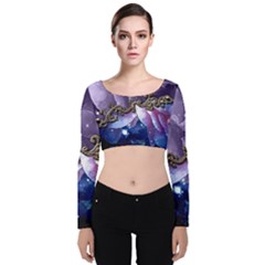 Wonderful Floral Design Velvet Long Sleeve Crop Top by FantasyWorld7