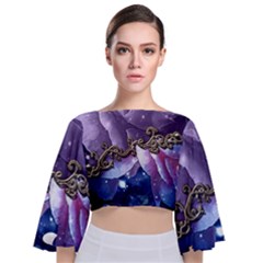 Wonderful Floral Design Tie Back Butterfly Sleeve Chiffon Top by FantasyWorld7