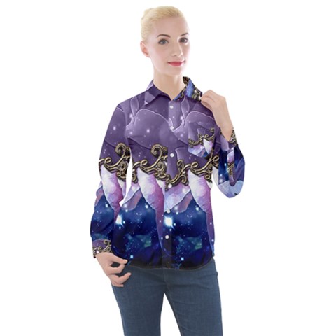 Wonderful Floral Design Women s Long Sleeve Pocket Shirt by FantasyWorld7