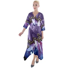 Wonderful Floral Design Quarter Sleeve Wrap Front Maxi Dress