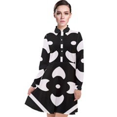 Pattern Flower Black Long Sleeve Chiffon Shirt Dress