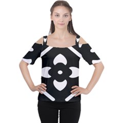 Pattern Flower Black Cutout Shoulder Tee