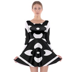 Pattern Flower Black Long Sleeve Skater Dress