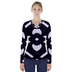 Pattern Flower Black V-neck Long Sleeve Top