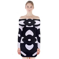 Pattern Flower Black Long Sleeve Off Shoulder Dress