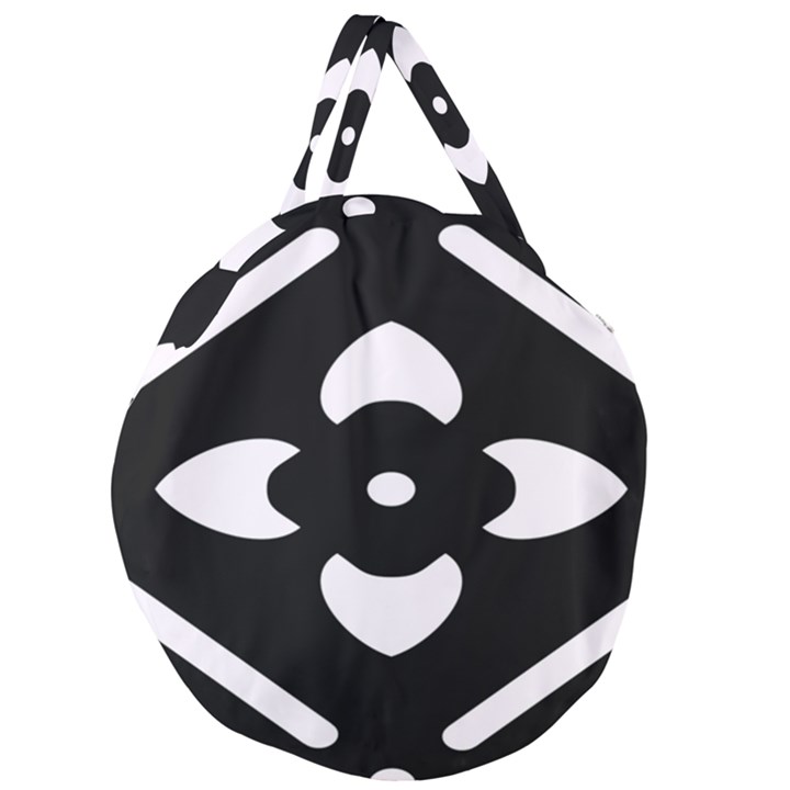 Pattern Flower Black Giant Round Zipper Tote