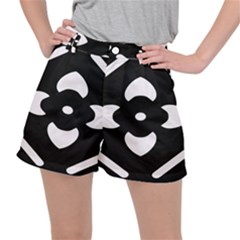 Pattern Flower Black Ripstop Shorts