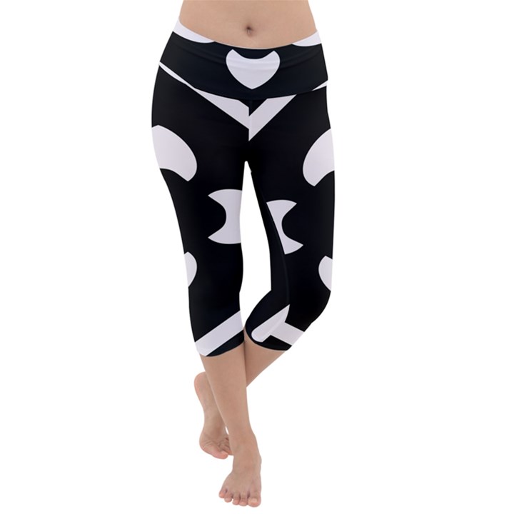 Pattern Flower Black Lightweight Velour Capri Yoga Leggings