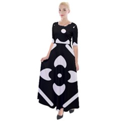 Pattern Flower Black Half Sleeves Maxi Dress