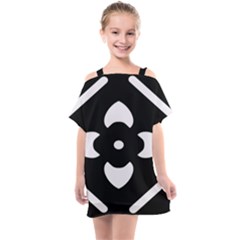 Pattern Flower Black Kids  One Piece Chiffon Dress