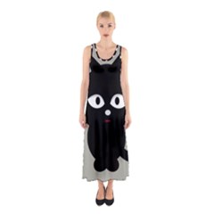 Cat Pet Cute Black Animal Sleeveless Maxi Dress