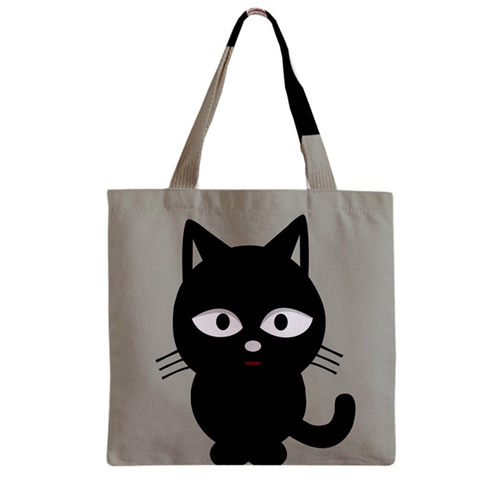 Cat Pet Cute Black Animal Zipper Grocery Tote Bag