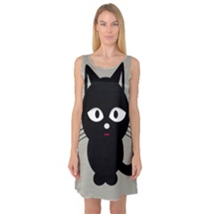 Cat Pet Cute Black Animal Sleeveless Satin Nightdress