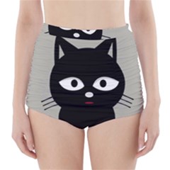 Cat Pet Cute Black Animal High-waisted Bikini Bottoms