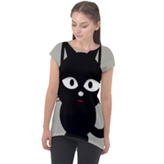 Cat Pet Cute Black Animal Cap Sleeve High Low Top