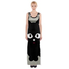 Cat Pet Cute Black Animal Thigh Split Maxi Dress