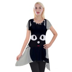 Cat Pet Cute Black Animal Short Sleeve Side Drop Tunic