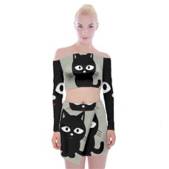 Cat Pet Cute Black Animal Off Shoulder Top With Mini Skirt Set by HermanTelo