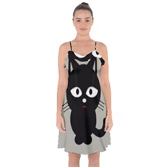 Cat Pet Cute Black Animal Ruffle Detail Chiffon Dress