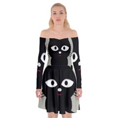 Cat Pet Cute Black Animal Off Shoulder Skater Dress by HermanTelo