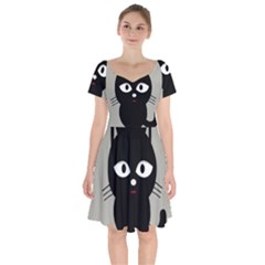 Cat Pet Cute Black Animal Short Sleeve Bardot Dress