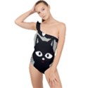 Cat Pet Cute Black Animal Frilly One Shoulder Swimsuit View1