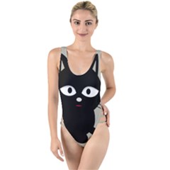 Cat Pet Cute Black Animal High Leg Strappy Swimsuit