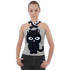 Cat Pet Cute Black Animal Cross Neck Velour Top