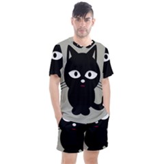 Cat Pet Cute Black Animal Men s Mesh Tee And Shorts Set