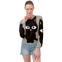 Cat Pet Cute Black Animal Banded Bottom Chiffon Top