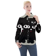 Cat Pet Cute Black Animal Women s Long Sleeve Pocket Shirt