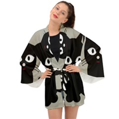 Cat Pet Cute Black Animal Long Sleeve Kimono