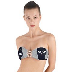 Cat Pet Cute Black Animal Twist Bandeau Bikini Top