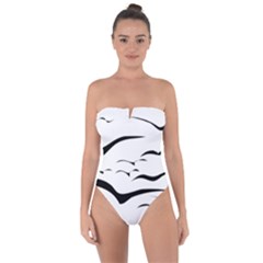 Sky Birds Flying Flock Fly Tie Back One Piece Swimsuit by HermanTelo