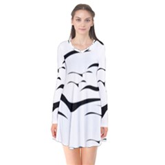 Sky Birds Flying Flock Fly Long Sleeve V-neck Flare Dress