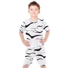 Sky Birds Flying Flock Fly Kids  Tee And Shorts Set