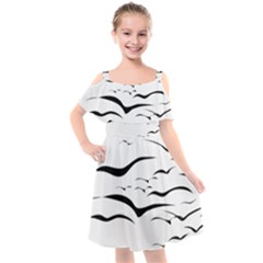 Sky Birds Flying Flock Fly Kids  Cut Out Shoulders Chiffon Dress by HermanTelo