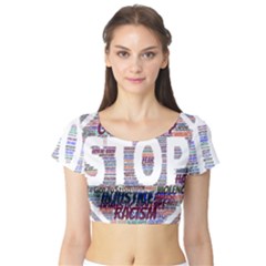 Human Trafficking In Blue Classic Logo Final Short Sleeve Crop Top by gottostop