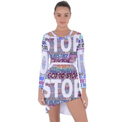 Human Trafficking In Blue Classic Logo Final Asymmetric Cut-out Shift Dress by gottostop