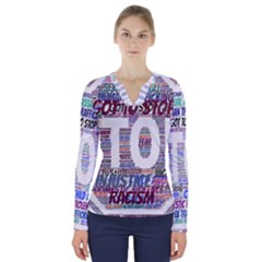 Human Trafficking In Blue Classic Logo Final V-neck Long Sleeve Top by gottostop