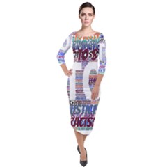 Human Trafficking In Blue Classic Logo Final Quarter Sleeve Midi Velour Bodycon Dress