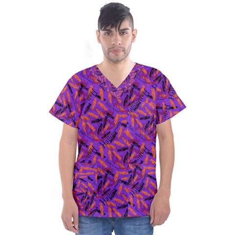 Halloween Candy Men s V-neck Scrub Top by bloomingvinedesign