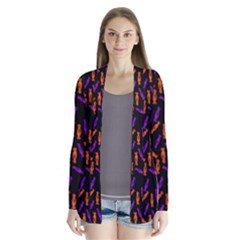 Halloween Candy On Black Drape Collar Cardigan by bloomingvinedesign