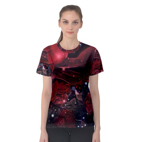 Beautiful Red Roses Women s Sport Mesh Tee by FantasyWorld7