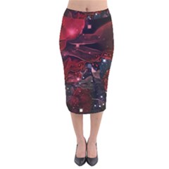 Beautiful Red Roses Velvet Midi Pencil Skirt by FantasyWorld7